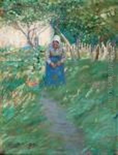 Woman In Garden, Scene From France by Carl Waldemar Olson