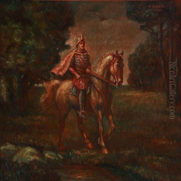 A German Knight On Horseback by Arthur Johannes Siebner