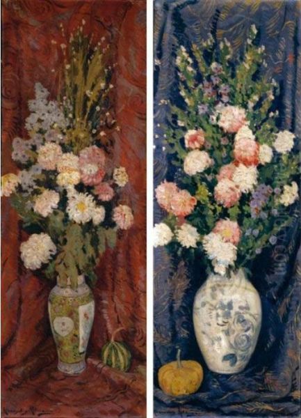 A Pair Of Still Lifes With Flowers by Alexander Altmann