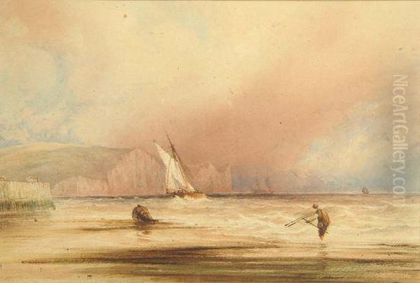 Shrimping On The Coast Under A Stormy Sky by Anthony Vandyke Copley Fielding