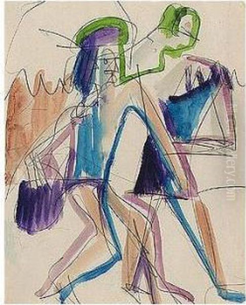 Zwei Figuren - Tanzer (two Figures - Dancers) by Ernst Ludwig Kirchner