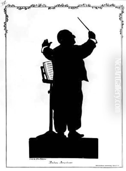 Silhouette of Anton Bruckner (1824-96) Austrian composer, conducting by Otto Bohler