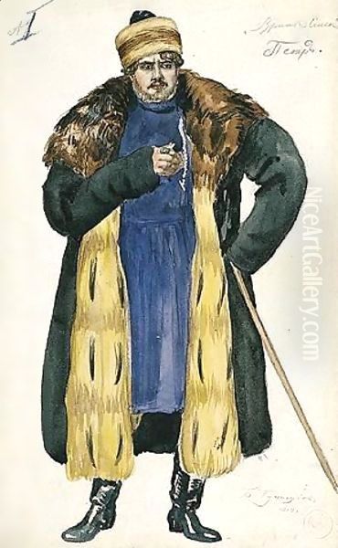 Costume Design For Pyotr With Cane by Boris Kustodiev