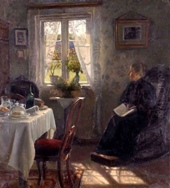 Theartist's Wife In An Interior by Otto Petersen Balle