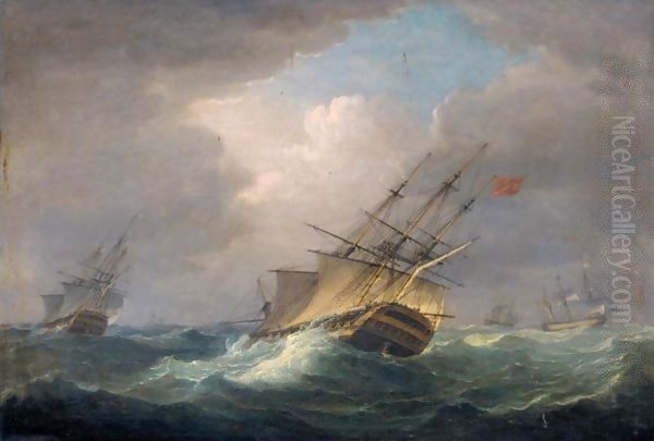 A Naval Squadron In A Heavy Swell by Thomas Whitcombe