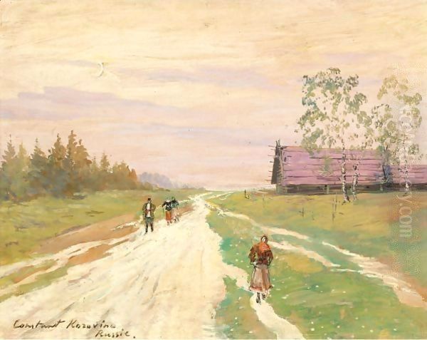 Peasants On A Country Road by Konstantin Alexeievitch Korovin