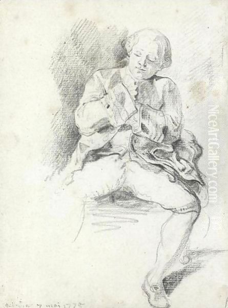 Study Of A Seated Man by Gabriel De Saint Aubin