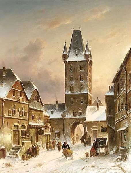 A Townscene In Winter by Charles Henri Leickert