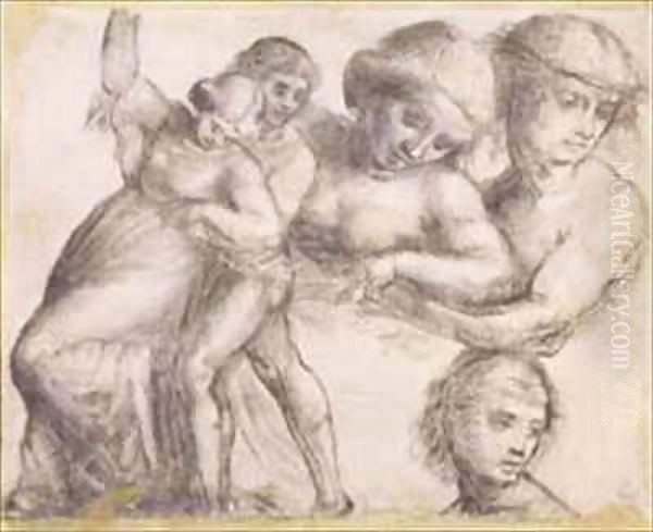 Study of a man and a woman for the Madonna della Misericordia in Villa Guinigi, Lucca by Fra (Baccio della Porta) Bartolommeo