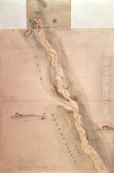 Map of the Zambezi River around Tete in Mozambique by Thomas Baines