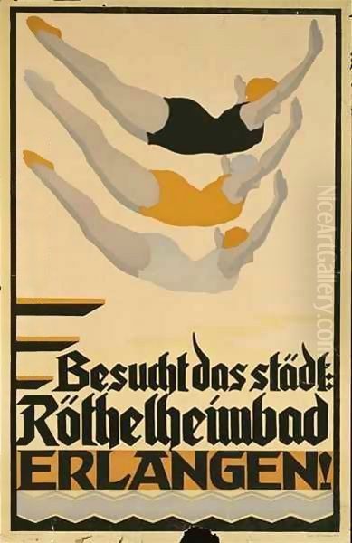 German advertisement for the municipal swimming bath in Erlangen by M. Baierlacher