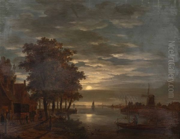 Veduta Di Fiume Al Chiaro Di Luna by Jacobus Theodorus Abels