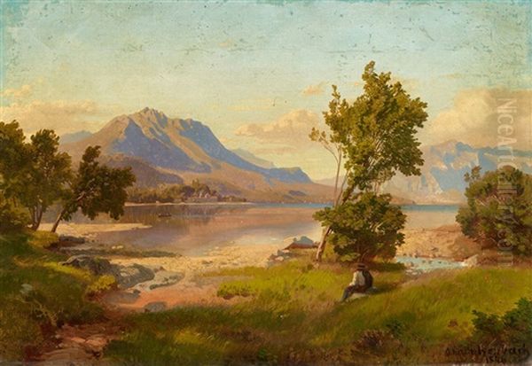 Alpine Landscape With A Lake by Oswald Achenbach