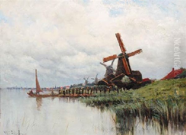 Windmills, Near Dordrecht by Patrick William Adam