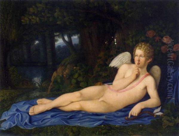 Cupid Resting In A Woodland Clearing by Carl Josef Alois Agricola