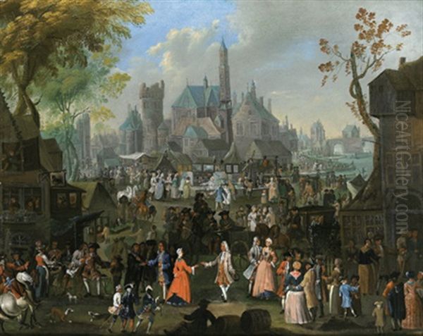 Kirmes In Einer Stadt by Arnold (van Haecken) Aken