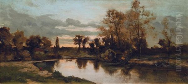 River Landscape In The Evening by Leo Van Aken