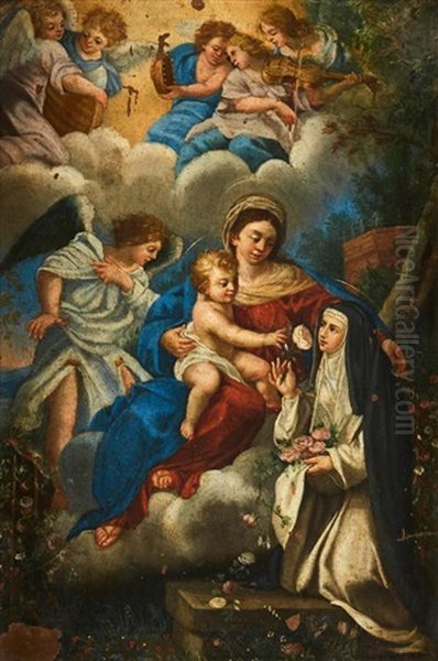 St Rosalia Before The Madonna And Child by Francesco Albani