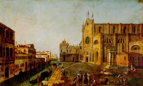 View Of The Church Of Ss. Giovanni E Paolo And The Scuola Di San Marco by Francesco Albotti