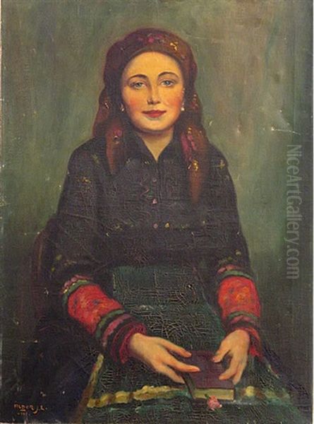 Portrait Of A Girl In National Costume by Janos Laszlo Aldor