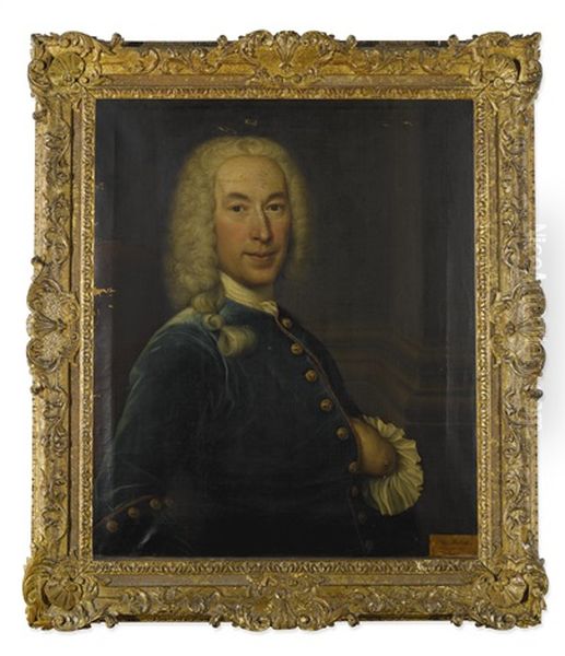 Artist Portrait Of John Belsches Of Invermay (1710-53), Half-length, Wearing Blue, With His Left Hand Inside His Coat by John Alexander