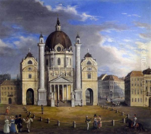 Blick Auf Die Karlskirche Mit Reicher, Figurlicher Staffage by Franz Alt