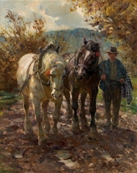 Campesino Con Caballos by Ventura Alvarez Sala