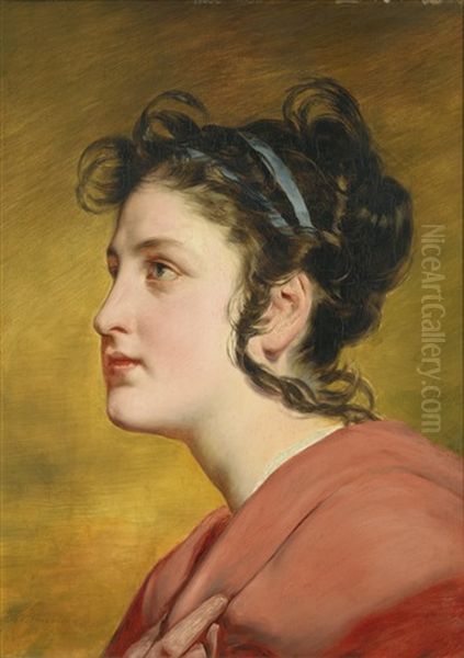 Portrait Of A Young Girl, Possibly Elise Kreuzberger by Friedrich von Amerling