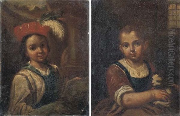 Bambina Con Cagnolino (+ Bambino Con Cappello Piumato; 2 Works) by Antonio Mercurio Amorosi