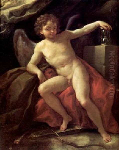 Cupido Seduto Con Una Clessidra Nella Destra E L'arco Elle Frecce Ai Piedi: Amor Domato by Antonio Mercurio Amorosi