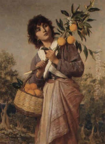 Young Girl With A Basket Of Oranges by Sophie Anderson