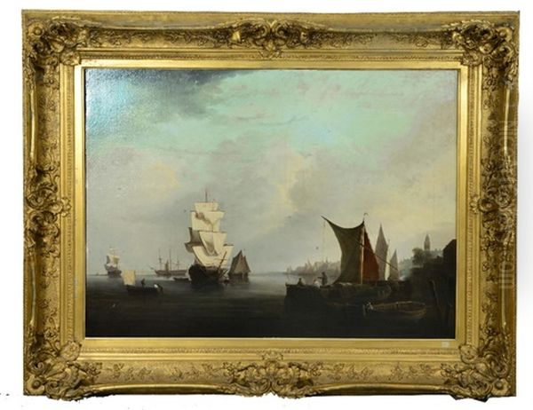 Dutch Sailing Vessels In A Calm Off The Coast by William Anderson