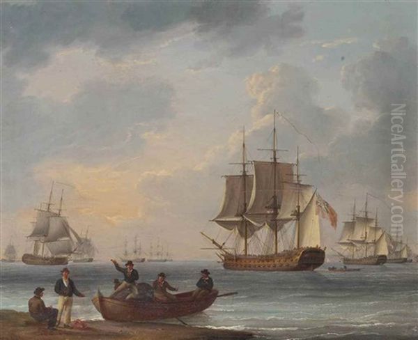 Sailors Pushing Off From Shore To Join The Fleet by William Anderson