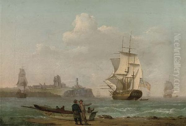 A Merchantman Lowering Her Sails And Running Into Tynemouth by William Anderson