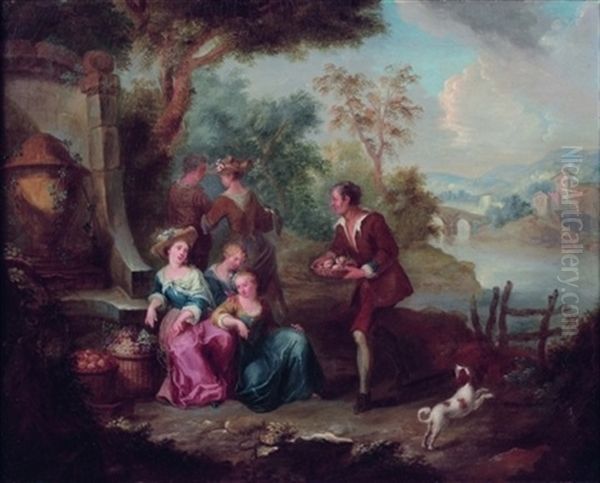 Scene Galante Dans Un Paysage De Riviere by Pieter Angillis