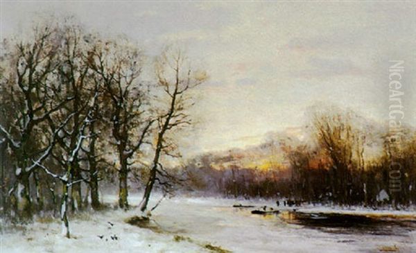 A Snowy Landscape At Dusk by Louis Apol