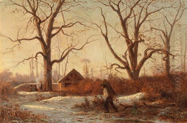 Winter Landscape With Brushwood Gatherer by Adolphe Appian