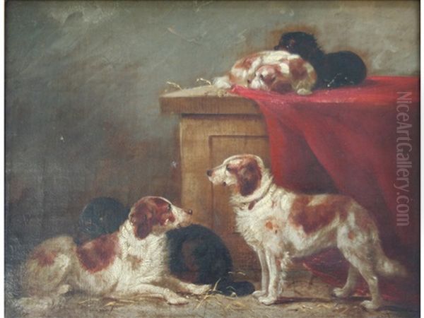 Setters And Spaniels Resting by George Armfield