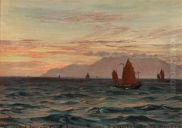 Kysten Af Annam Cap Padaran, Kinesiske Junks by Vilhelm Karl Ferdinand Arnesen