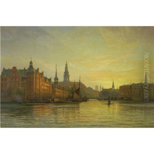 Udsigt Til Langebro, Christiansborg Og Borsen (view Of Langebro, Christiansborg And The Stock Exchange, Copenhagen) by Vilhelm Karl Ferdinand Arnesen