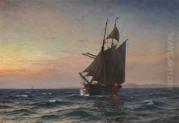 Sejlskib Pa Havet En Aftenstund by Vilhelm Karl Ferdinand Arnesen