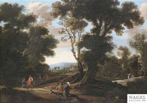 Waldlandschaft Mit Reisenden Und Jagern by Jacques d' Arthois