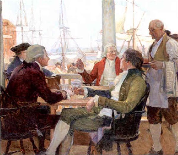 Four Colonial Men In Seaside Tavern by Stanley Massey Arthurs