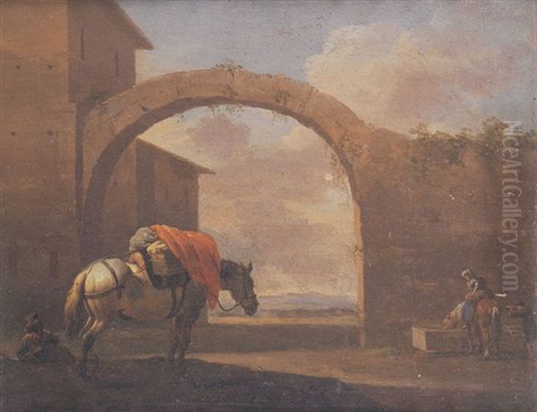 A Packhorse In A Courtyard by Jan Asselijn