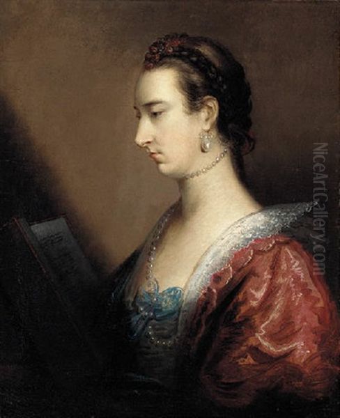 Portrait Of A Lady In A Red Dress, Reading A Book by John Astley