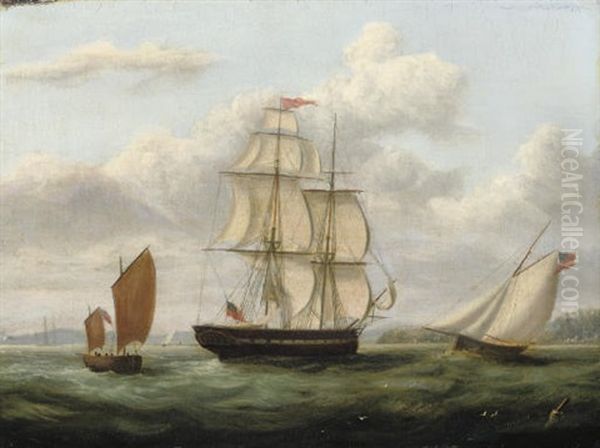 A Royal Naval Frigate And Other Shipping Off Cork by George Atkinson