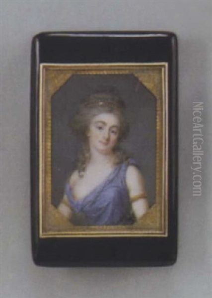 Portrait De Mademoiselle Mars En Robe Bleue Et Coiffure De Tragedienne A L'antique by Jean Baptiste Jacques Augustin