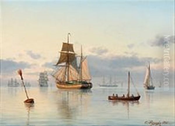 Calm Sea With Numerous Sailing Ships by Carl Emil Baagoe