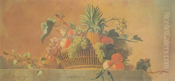 Natura Morta Con Cesto Di Uva, Pesche, Ananas E Melone Su Un Piano Di Pietra by Jean-Jacques Bachelier