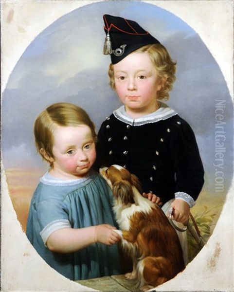 Portrait D'enfants, Au Chien (+ Portrait De Femme; 2 Works) by Alexis Bafcop